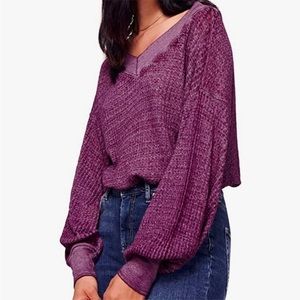 FREE PEOPLE Southside Thermal Purple Sweater Women’s Medium Oversized Top